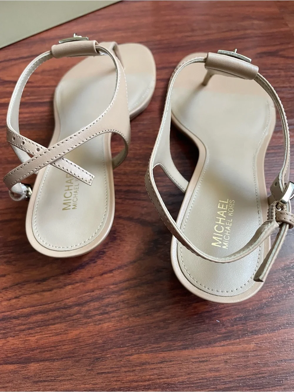 Michael Kors Blush Nude T-Strap Leather Sandals